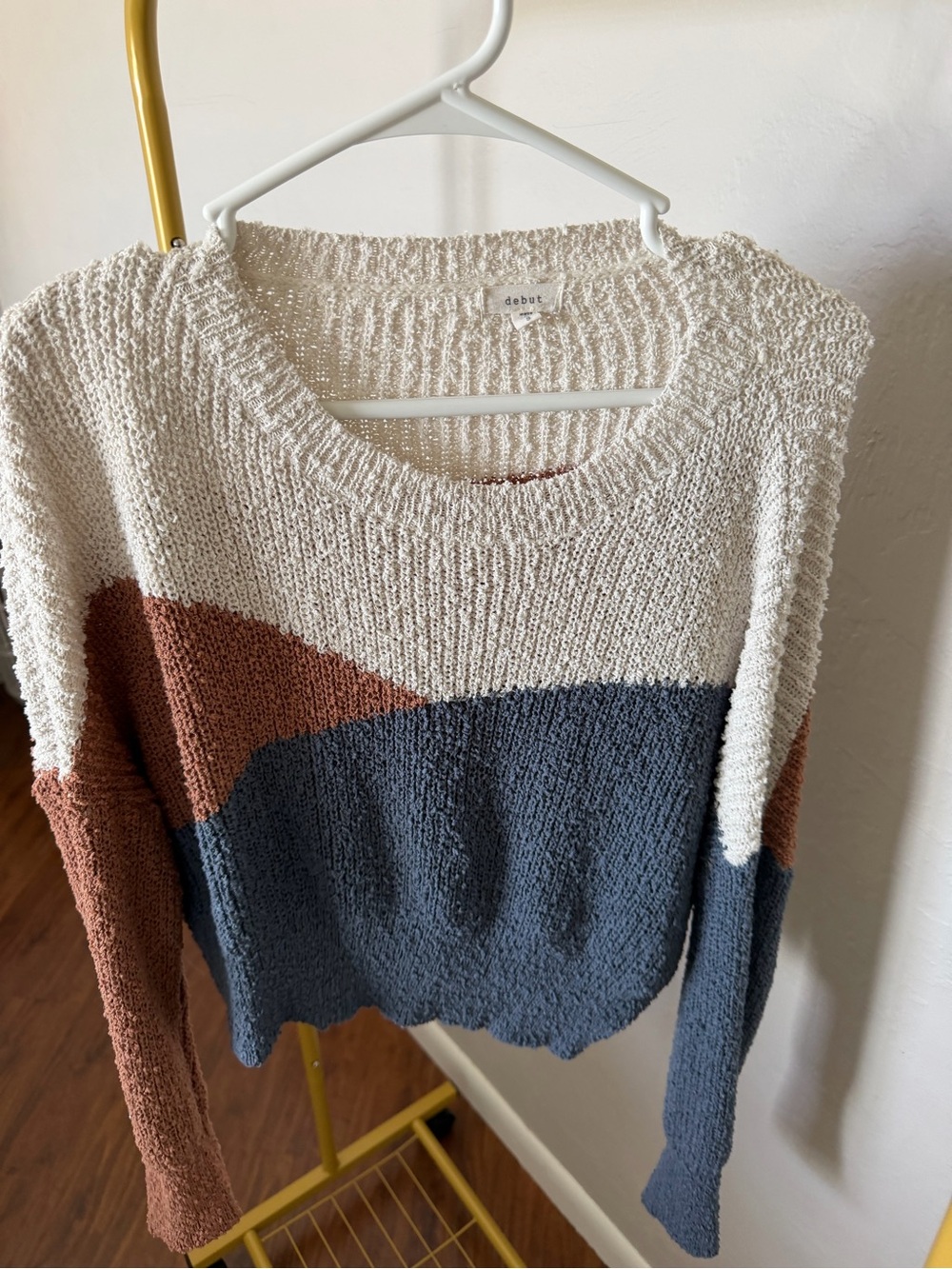 debut Cream, Rust & Blue Colorblock Crew Sweater